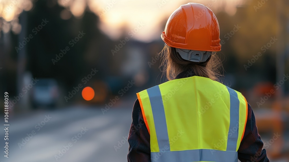 Construction Worker on the Job Site at Sunset Construction Worker on the Job Site at Sunset