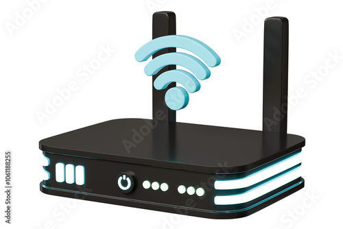 Obraz na płótnie 3D Realistic Wireless Internet Router with antennas icon