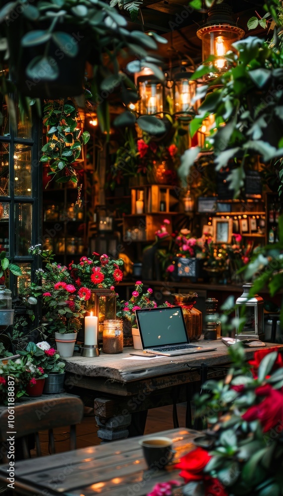 Individual engaged with laptop in a comfortable corner of a quaint coffee shop setting Individual engaged with laptop in a comfortable corner of a quaint coffee shop setting