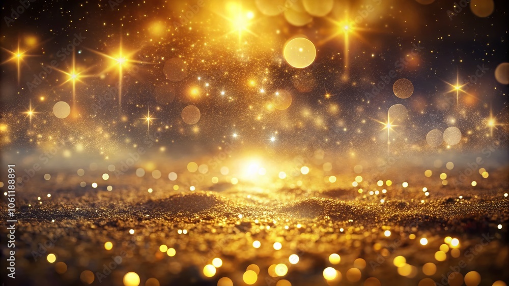 Naklejka premium Enchanted Golden Sparkles in a Luxurious Landscape with Magical Glow and Ample Copy Space for Elegant Designs