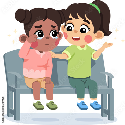 Kid Helping and Comforting a Sad Friend