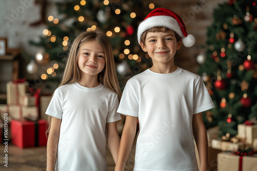 Mock up white t-shirts for boys with a Christmas concept