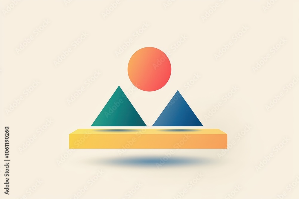 Abstract geometric landscape with colorful shapes on a soft backdrop. Abstract geometric landscape with colorful shapes on a soft backdrop.