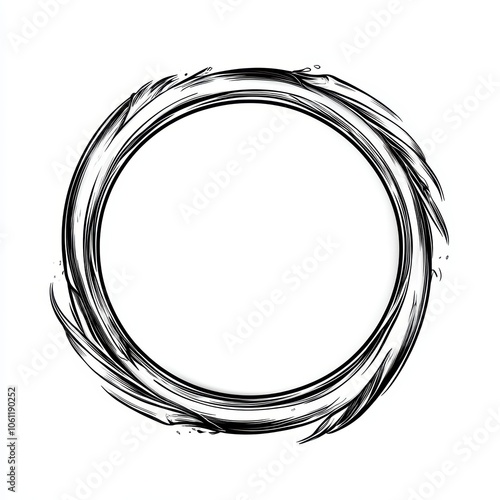 Abstract circular design with dynamic brush strokes on a white background.