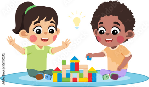 Kid Helping a Friend Build Something With Blocks