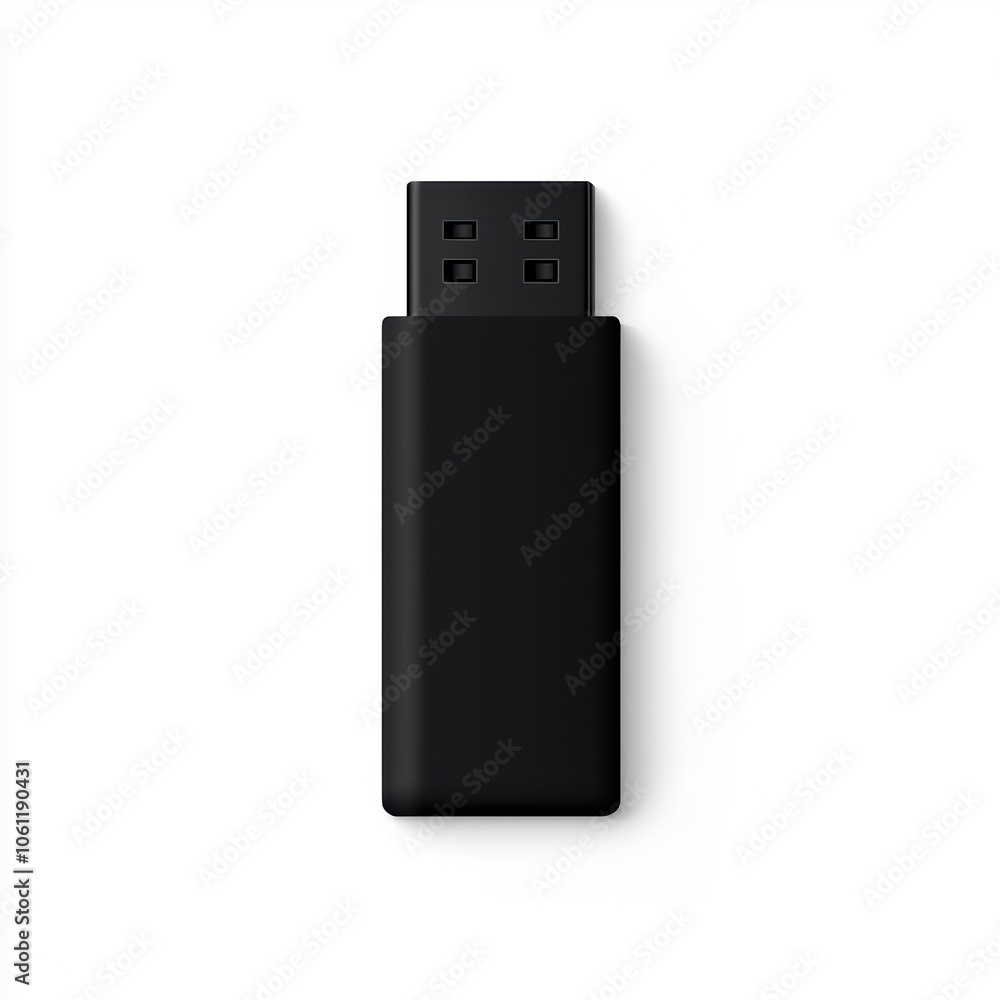 Black USB flash drive, sleek design, isolated on white background. Black USB flash drive, sleek design, isolated on white background.