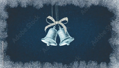 Festive Silver Bells with Ribbon on Blue Background