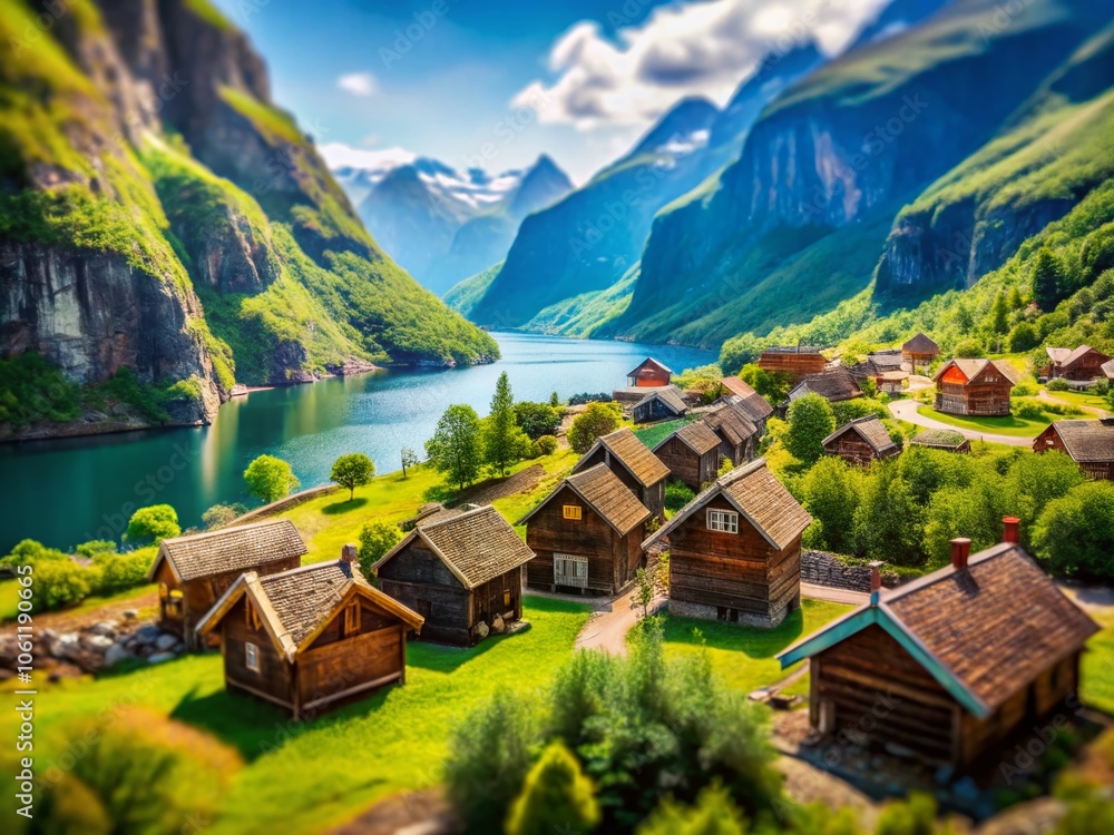 custom made wallpaper toronto digitalEnchanting Tilt-Shift Viking Village in Norway - Scenic Landscapes, Traditional Architecture, Stunning Fjords, Historical Reenactments, Nordic Culture, Miniature Effect, Travel Destination