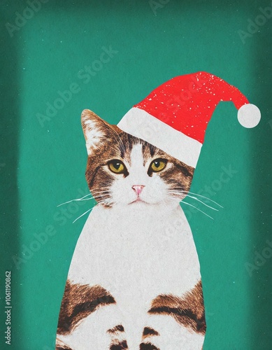 Festive Cat in Santa Hat