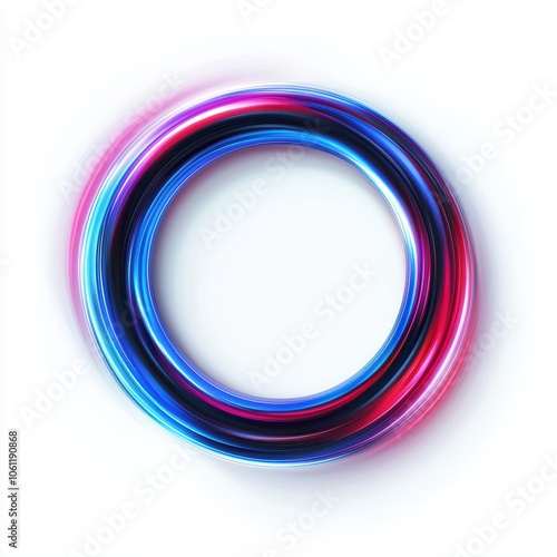 Colorful abstract circular wave design with smooth lines and glow effect, white isolate background.