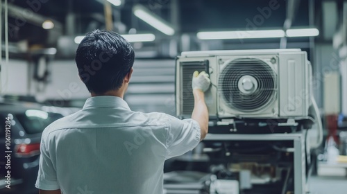 Technician Maintaining Industrial Air Conditioning System