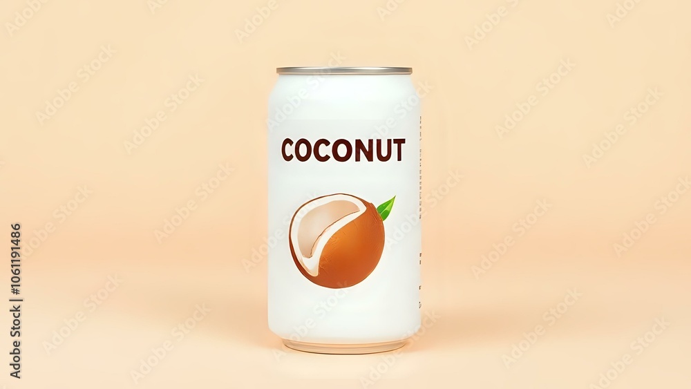 Coconut Milk Can on Beige Background Coconut Milk Can on Beige Background
