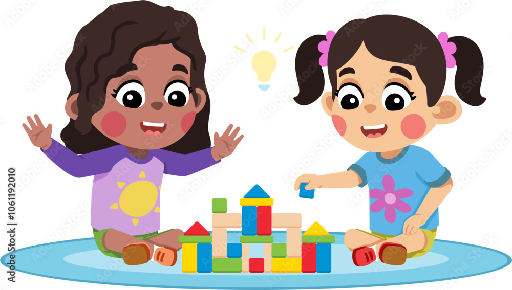 Kid Helping a Friend Build Something With Blocks Kid Helping a Friend Build Something With Blocks