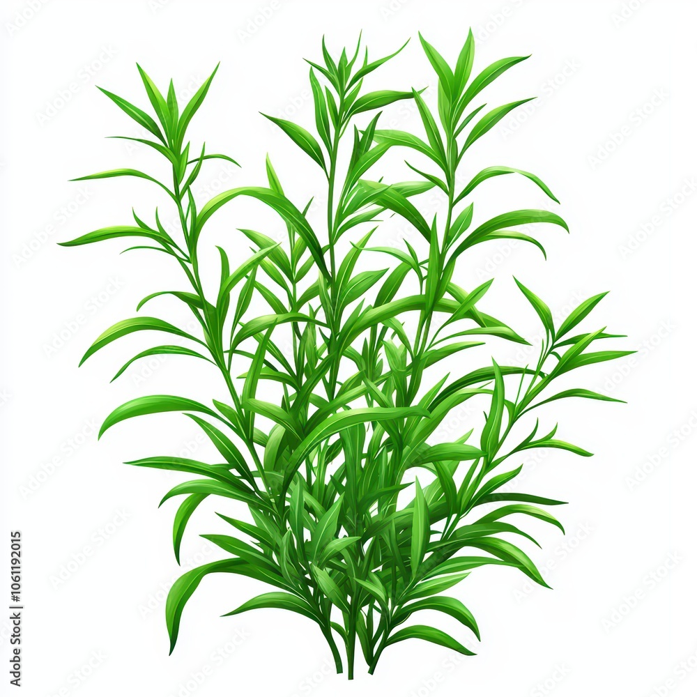 Obraz premium Green herbal plant with slender leaves, perfect for culinary and decorative uses, white isolated background.