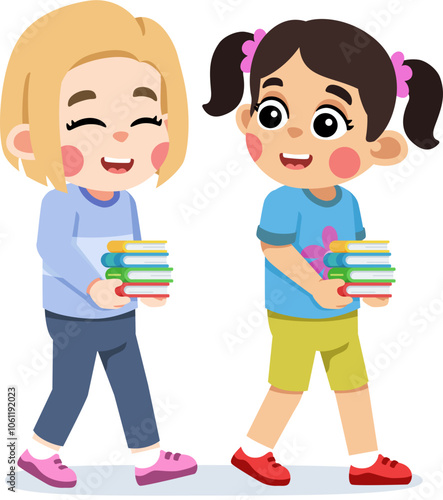 Kid Helping a Friend Carry Books