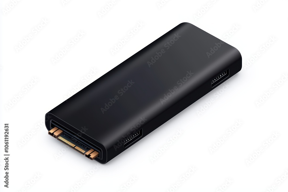 Portable black power bank on a white isolated background for charging devices. Portable black power bank on a white isolated background for charging devices.