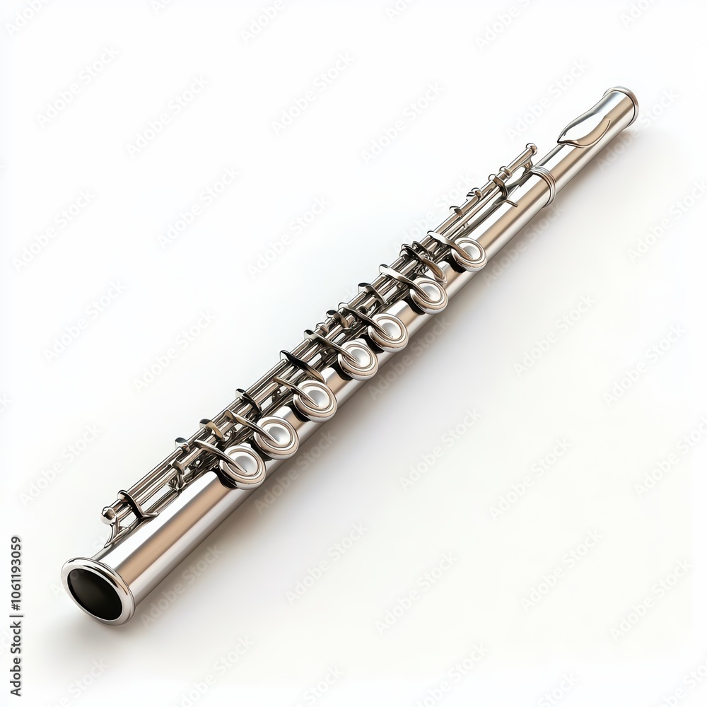 Obraz premium Silver flute on white isolated background.