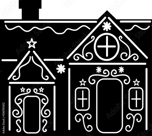 Hand drawn Christmas House Black Vector silhouette   photo