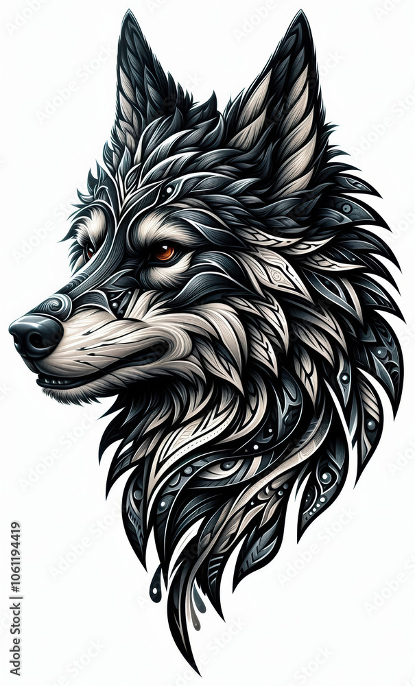 Fototapeta premium TRIBAL TATOO トライバル タトゥ 狼 wolf