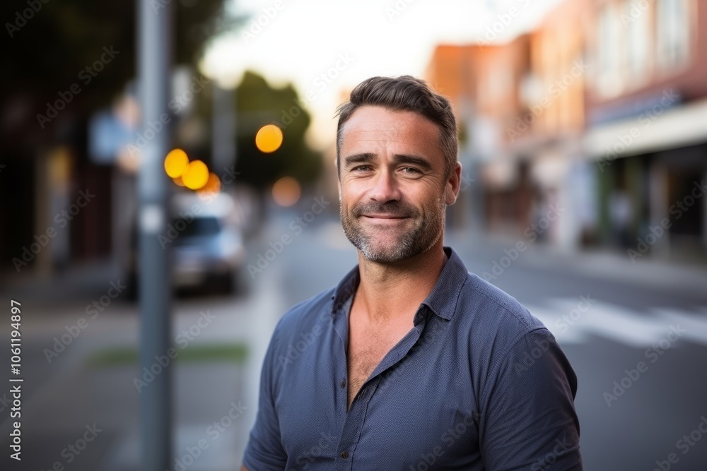 Portrait of a handsome mature man smiling in a city street. Portrait of a handsome mature man smiling in a city street.