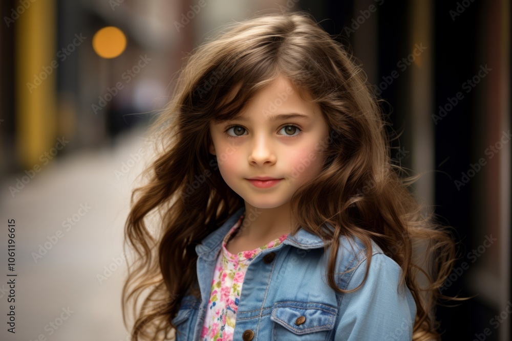 Portrait of a beautiful little girl with long hair in the city Portrait of a beautiful little girl with long hair in the city