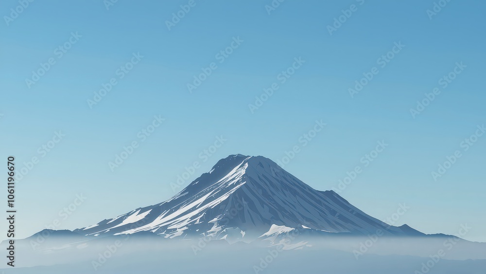 Generative AI, Minimalist Mountain Landscape with Soft Pastel Blue Background Generative AI, Minimalist Mountain Landscape with Soft Pastel Blue Background