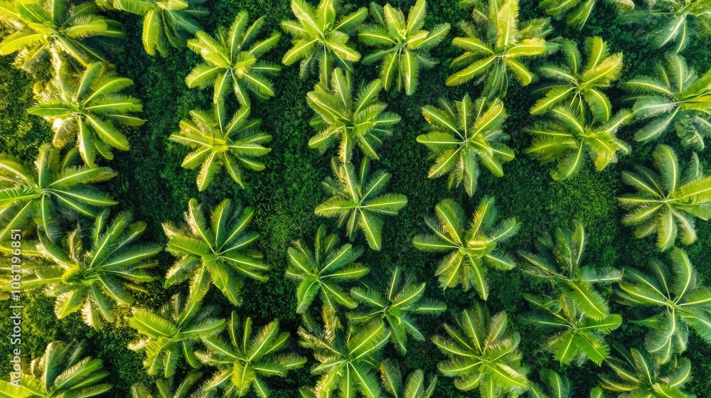 Lush Green Palm Tree Aerial View Overhead Perspective Lush Green Palm Tree Aerial View Overhead Perspective