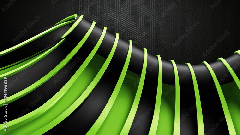 Dynamic abstract background with bold green and black curved lines on a ...