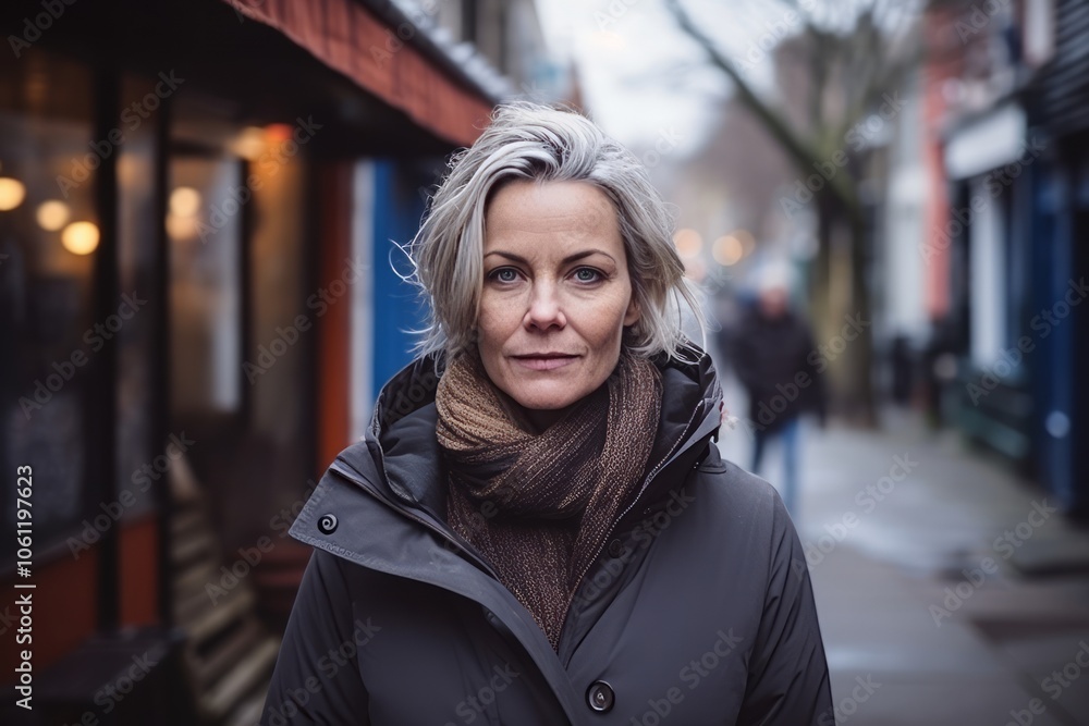 Portrait of a beautiful middle-aged woman with short hair in the city Portrait of a beautiful middle-aged woman with short hair in the city
