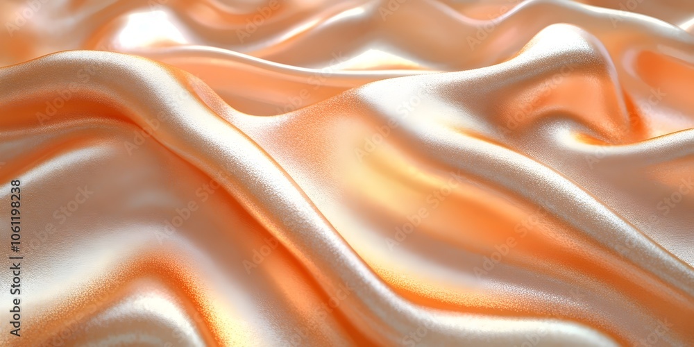 Fototapeta premium Close-up of luxurious, soft orange silk fabric draped gracefully, showcasing its smooth texture and subtle sheen, creating an elegant and serene atmosphere.