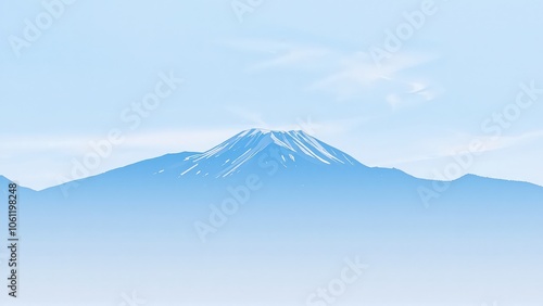 Generative AI, Minimalist Mountain Landscape with Soft Pastel Blue Background