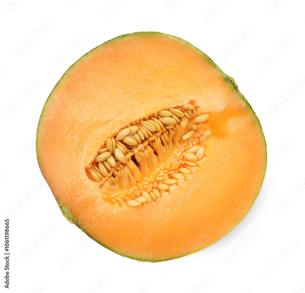 Half of fresh Cantaloupe melon isolated on white, top view Half of fresh Cantaloupe melon isolated on white, top view