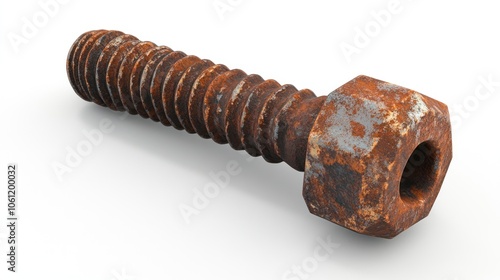 A rusty bolt showcasing wear and corrosion, typically used in construction and machinery.