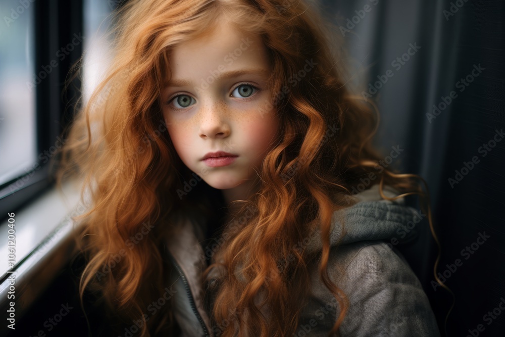 Portrait of a beautiful red-haired girl with long curly hair. Portrait of a beautiful red-haired girl with long curly hair.