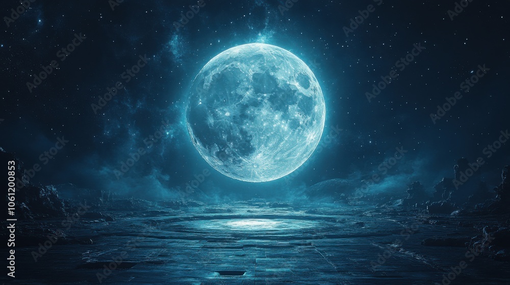 Large moon that is shining brightly over the water Large moon that is shining brightly over the water