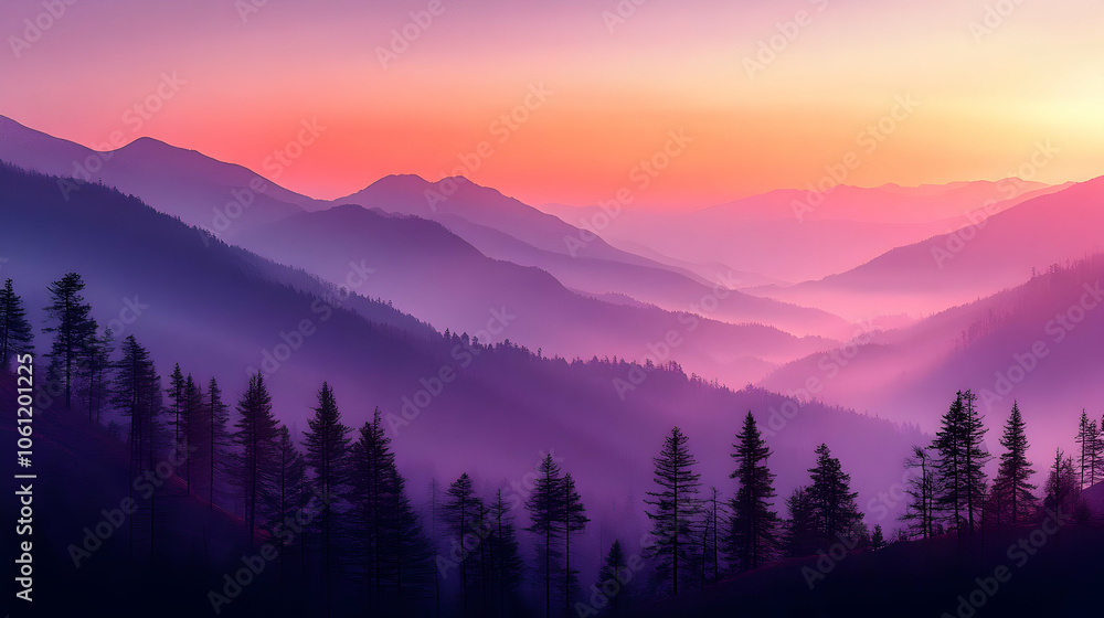 Obraz premium Purple Mountain Ranges At Sunset Background