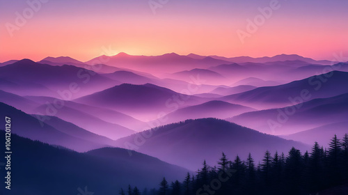 Purple Mountain Ranges at Sunset - Photo