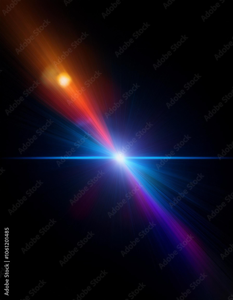 Obraz premium Colorful light leak on black background, abstract design with optical lens flare shot on a long lens.