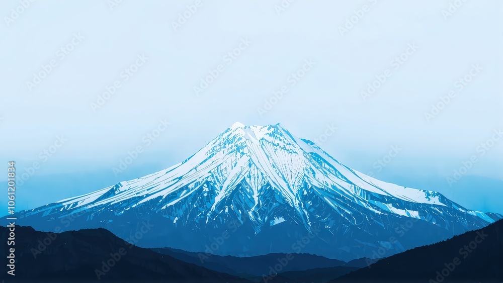 Generative AI, Minimalist Mountain Landscape with Soft Pastel Blue Background Generative AI, Minimalist Mountain Landscape with Soft Pastel Blue Background