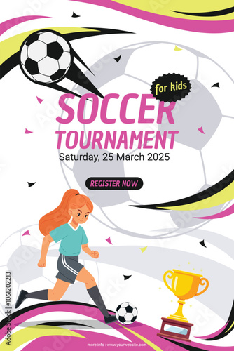 Girl Soccer Tournament Poster Banner Vector Illustration