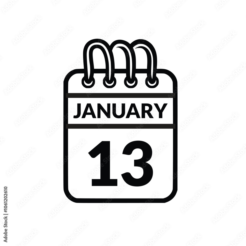 January 13 Calendar icon vector illustration. January 13 Calendar icon vector illustration.