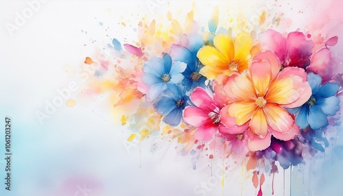 A watercolor painting of colorful flowers with a soft, dreamy background. photo