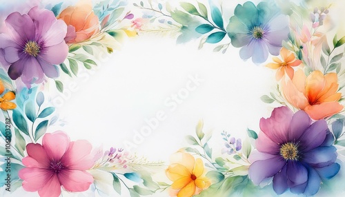 Watercolor painting of colorful flowers, perfect for a wedding invitation or greeting card.