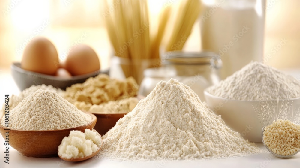 Fresh Baking Ingredients on White Surface Fresh Baking Ingredients on White Surface