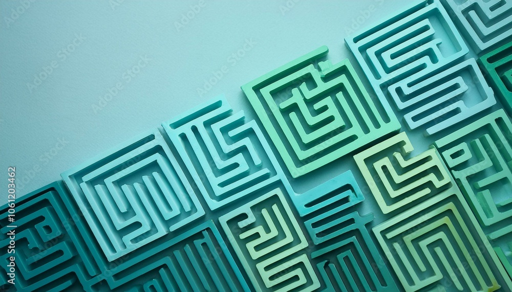 A collection of blue and green mazes arranged in a diagonal pattern, creating a visually interesting abstract background. A collection of blue and green mazes arranged in a diagonal pattern, creating a visually interesting abstract background.