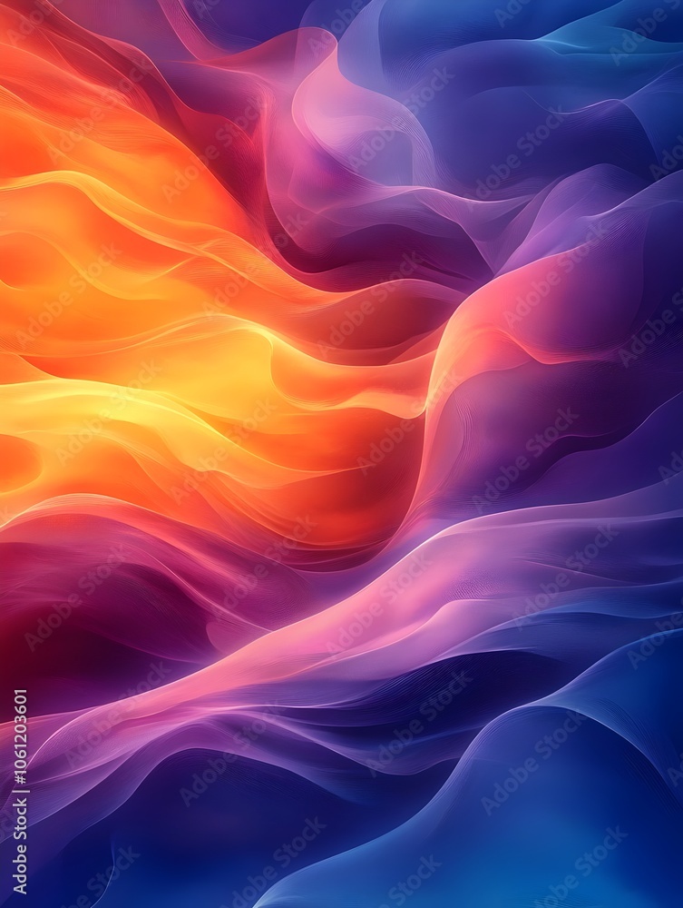 Obraz premium An abstract blend of vibrant orange and deep blue waves creating a fluid, dynamic composition that evokes a sense of calm and energy simultaneously.