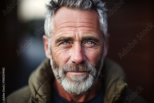 Portrait of a handsome senior man with grey hair and beard.