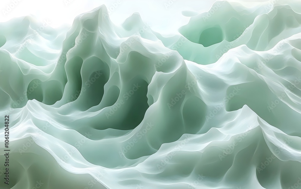 An abstract representation of gentle waves, showcasing soft peaks in hues of light aqua and mint green. The ethereal quality evokes a calm and serene atmosphere. An abstract representation of gentle waves, showcasing soft peaks in hues of light aqua and mint green. The ethereal quality evokes a calm and serene atmosphere.