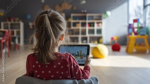 Young Girl Using Digital Tablet in Playroom