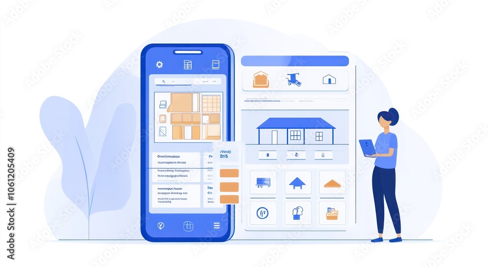 A digital interface showcasing home design options on a smartphone and tablet. A digital interface showcasing home design options on a smartphone and tablet.